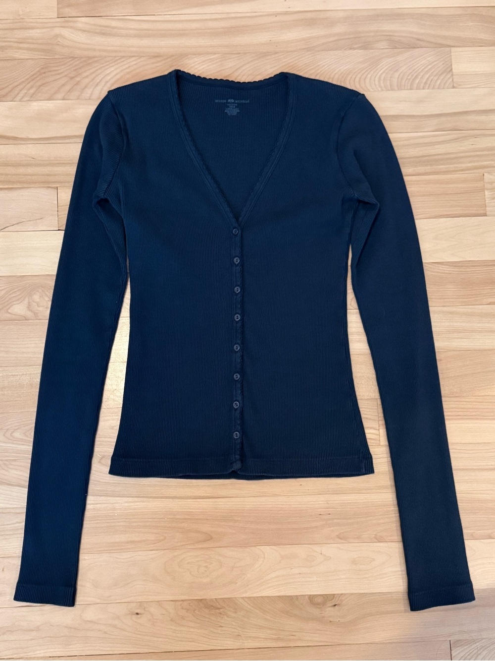 Brandy Melville Navy Ribbed Button-Front V-Neck Top - Paige Top